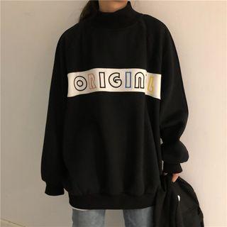 Turtleneck Letter Print Sweatshirt Black - One Size