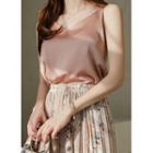 Sleeveless V-neck Satin Top