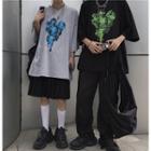 Couple Matching Elbow-sleeve Angel Print T-shirt