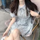 Puff-sleeve Bow Frill Trim A-line Dress