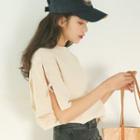 Slit-sleeve Lace-up T-shirt