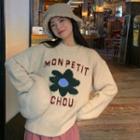 Lettering Flower Print Sweater Almond - One Size