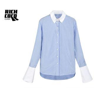 Contrast Collar Striped Long-sleeve Shirt