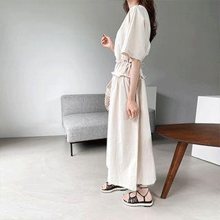 Drawstring-waist Frill-trim Dress