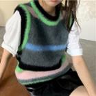 Striped Sweater Vest Gray & Green & Pink - One Size