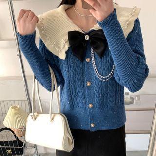 Peter Pan Collar Puff-sleeve Cropped Cardigan