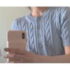 [dearest] Dual-pocket Cable-knit Cardigan (blue) One Size