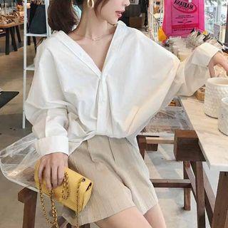 Tweed Front V-neck Shirt