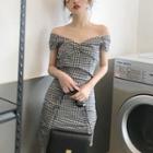 Short-sleeve Plaid Mini Sheath Dress