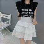 Sleeveless Lettering T-shirt / Layered Mini A-line Skirt