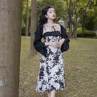 Set: Spaghetti Strap Floral Print Midi Sundress + Shrug