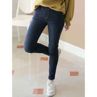 Band-waist Brushed-fleece Lined Tapered Jeans
