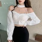 Choker-neck Cold-shoulder Crop Top