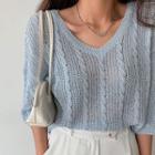 V-neck Cable-knit Crop Top