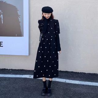 Round-neck Floral Overall Dress + Plain Long-sleeve Top