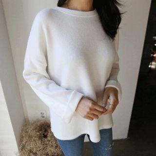 Cuffed-sleeve Brushed Fleece Top