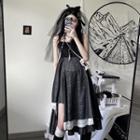 Spaghetti Strap Sweetheart Layered Lace Panel A-line Dress