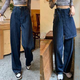 Set: High Waist Loose Fit Jeans + Mini Skirt