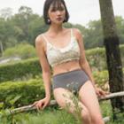 Set: Flower Applique Bikini Top + Bottom