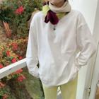 Long-sleeve Loose-fit Plain T-shirt White - One Size