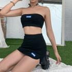 Set: Arrow Print Bandeau + Mini Pencil Skirt Black - One Size
