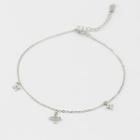 925 Sterling Silver Rhinestone Cross Anklet 925 Silver - Silver - One Size
