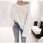 Tiered-sleeve V-neck Sweater