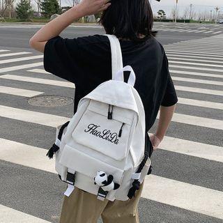 Lettering Embroidered Buckled Backpack