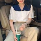 Short-sleeve Wide-collar Buttoned Blouse