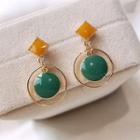 925 Sterling Silver Drop Earring 1 Pair - Gold & Green & Yellow - One Size