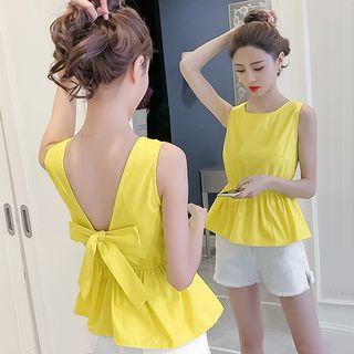 Sleeveless Ribbon Back Frill Trim Top