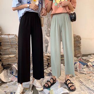 Plain High-waist Wide Leg Pants