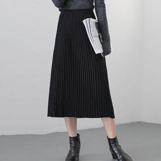 Accordion Pleat Midi A-line Knit Skirt