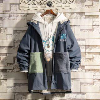 Embroidered Pocket Detail Hooded Zip Windbreaker