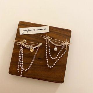 Faux Pearl Chained Hair Clip