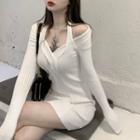 Cold-shoulder Long-sleeve Knit Mini Dress