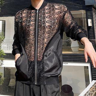 Lace Panel Zip-up Jacket