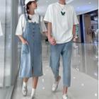 Couple Matching Butterfly Print Short Sleeve T-shirt / Jumper Dress / Jeans