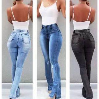 High Waist Ripped Slit Jeans