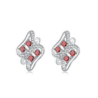 Fashion Personality Geometric Texture Red Cubic Zircon Stud Earring Silver - One Size