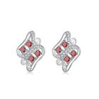 Fashion Personality Geometric Texture Red Cubic Zircon Stud Earring Silver - One Size
