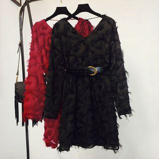 Long-sleeve Fringe Chiffon Dress