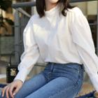Frilled-neck Puff-sleeve Top