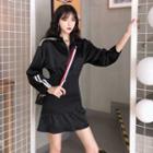 Long-sleeve Zip A-line Dress Black - One Size