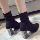Elastic Faux Suede Block Heel Ankle Boots