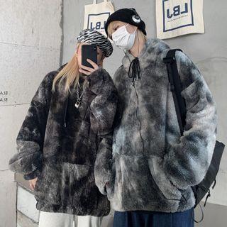 Tie Dyed Front-pocket Fleeced Hooded Pullover