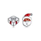 Simple Santa And Gift Asymmetric Stud Earrings With Austrian Element Crystal Silver - One Size