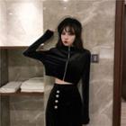 Glitter Cropped Zip Jacket / Midi Slit Straight-fit Skirt