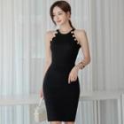 Sleeveless Embellished Knit Bodycon Dress Black - One Size