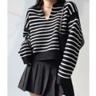 V-neck Two-tone Striped Sweater